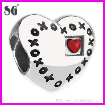 Letter Oxidized design decorative 925 Sterling silver charm with red enamel heart